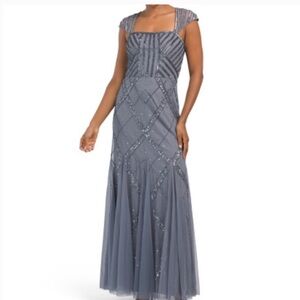 Adrianna papell blue grey sequin formal dress